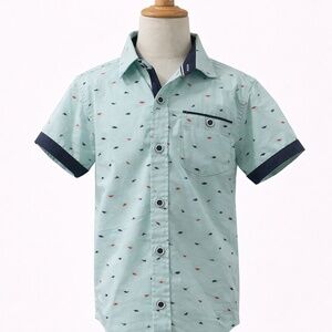 Craft & Flow Boys Button-Down Shirt | Size 4T | Mint Green Print